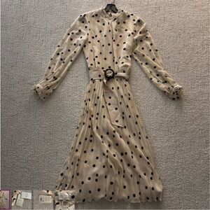 Sezane Cream and Black Polka Dot Long Sleeve Dress
